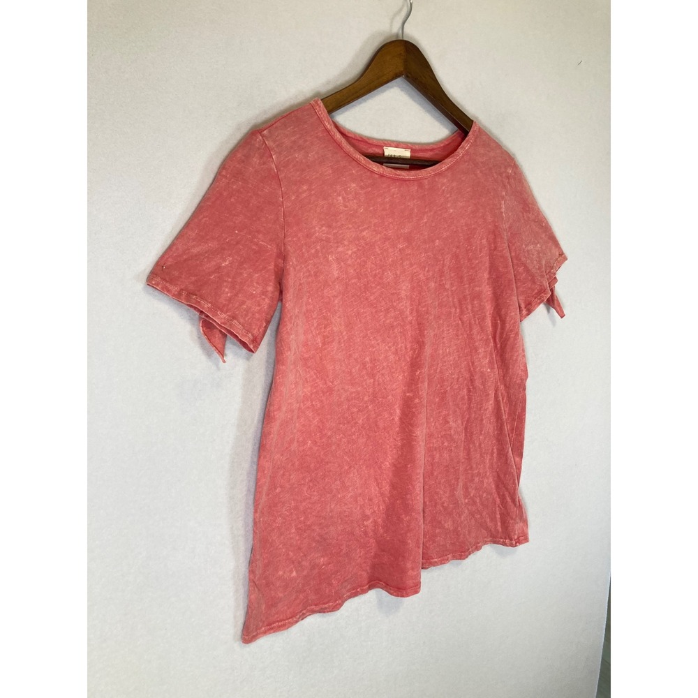 Boho 143 Story by Line Up Women L Pink Mineral Wash Ruffle Back Tie Sleeve Tee - Picture 9 of 10